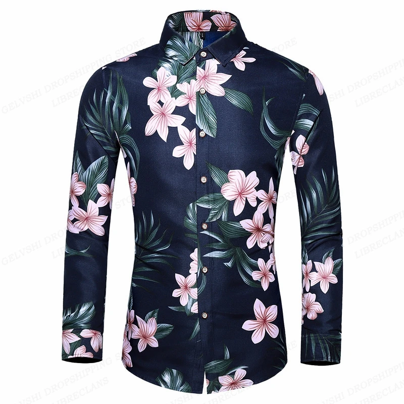 Floral Shirts Men Fashion Shirt Long Sleeve Hawaiian Shirts Cuba Beach Blouse Men\'s Clothing Button Up Camisas Single Breasted