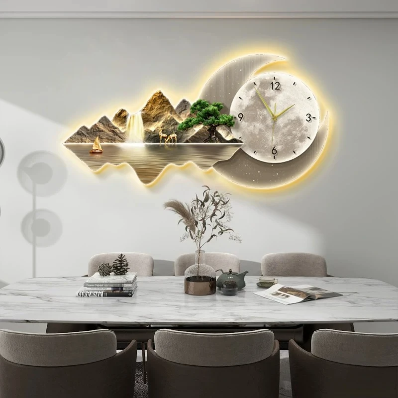 Mountain Landscape Wall Decor Panel Crescent Shape Backlit Furnish Embossed Scenery LED Light Wall Art for Dining Living Room