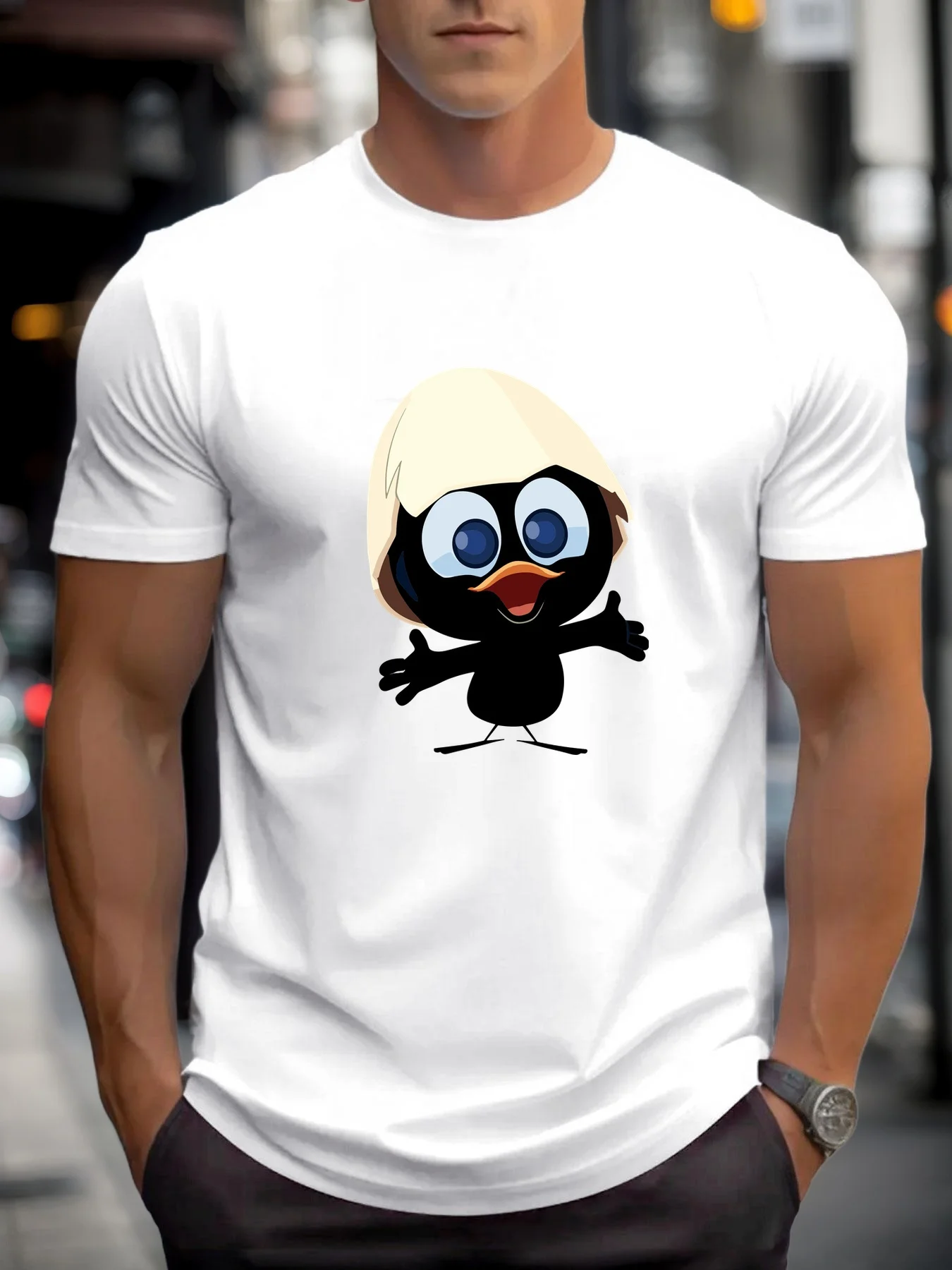 Men's T-Shirt with Broken Shell Chick Pattern, Summer Casual Round Neck Short-Sleeve T-Shirt