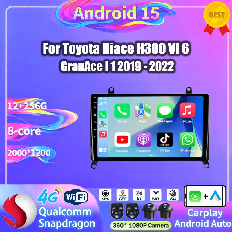 Android 15 Car radio For Toyota Hiace H300 VI 6 GranAce I 1 2019 - 2022 Wireless Carplay Auto BT 4G Screen Octa Core Navigation