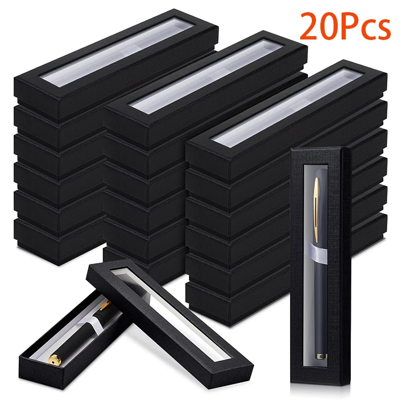 20Pieces Black Empty Pen Gift Box, Cardboard Pen Display Cases with Clear Window, Single pen presentation Packaging Case