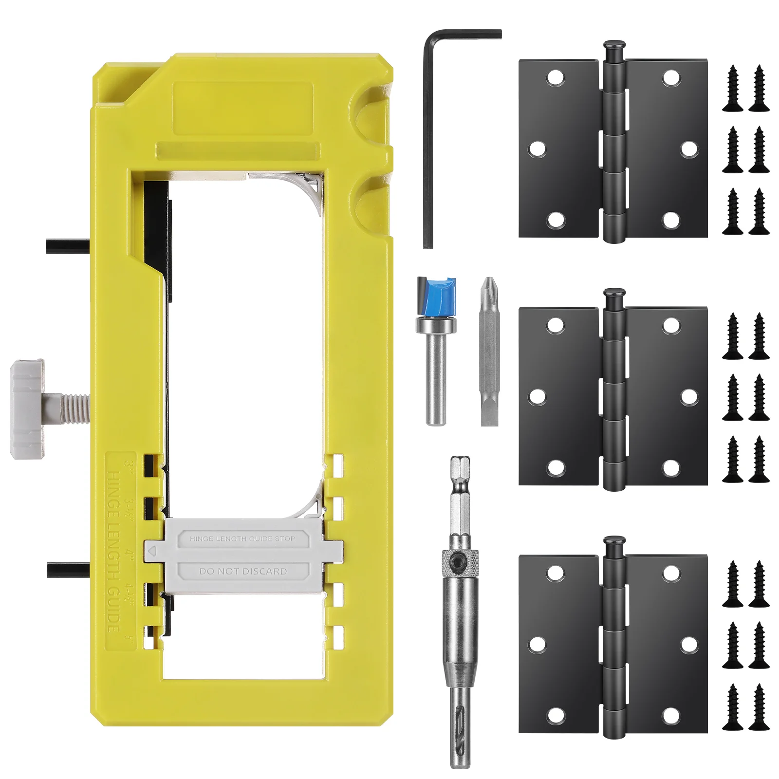 Door Hinge Jig 3.5 X 3.5inch Door Hinge Adjustment Tool with 3pcs Doors Hinges Door Hinge Router Jig for Internal Wooden Doors