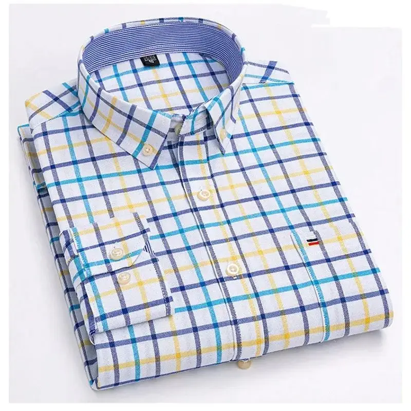 2024 New Men's Long Sleeve Shirt Spring Autumn Ox Cotto Thickened Fleece  Collar Special Wide Fit Casual Business Wear