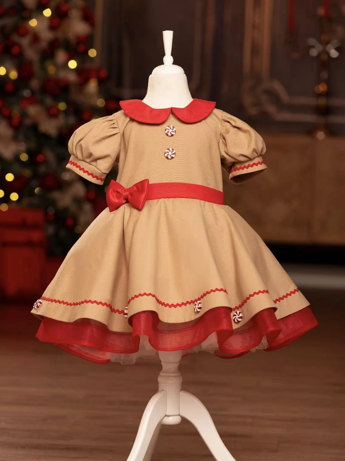 

Летнее платье цвета хаки с пряничным человечком для маленьких девочек 0-12 лет, винтажное платье принцессы для фотосессии на день рождения, праздник, Ид, Рождество, B485