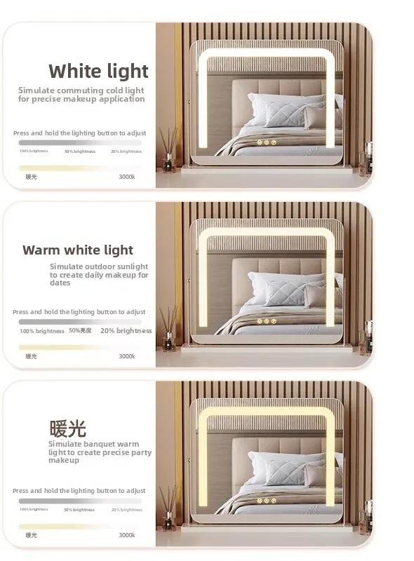 LED Lighted Makeup Mirror, Smart Vanity Mirror with Dimmable Lights and Touch Screen for Bedroom, Bathroom, Dressing Table