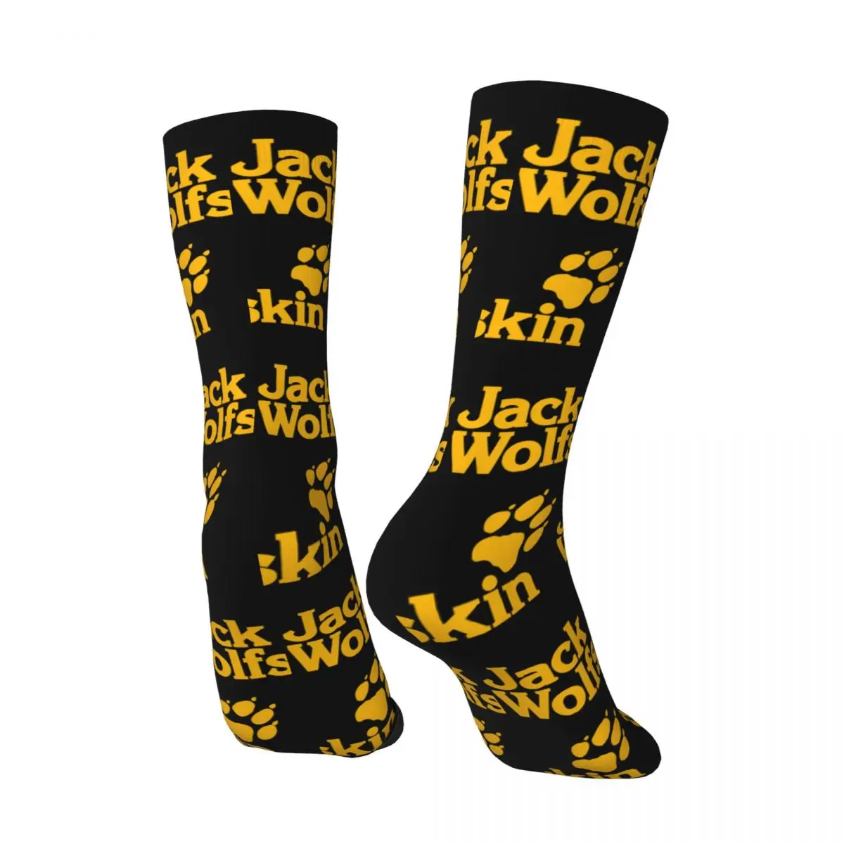 Happy Funny Men's compression Socks Jack Wolfskin Logo Yellow Vintage Harajuku Jack Wolfskin Hip Hop Novelty Casual Crew Crazy