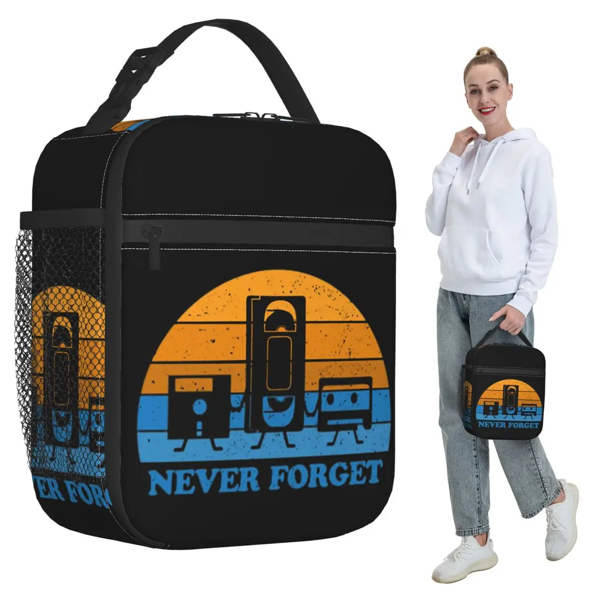 Never Forget -Floppy Disk Cassette VHS Tape Insulated Lunch Bag for Women Office Cooler Thermal Food Box Tote Lunch Boxes