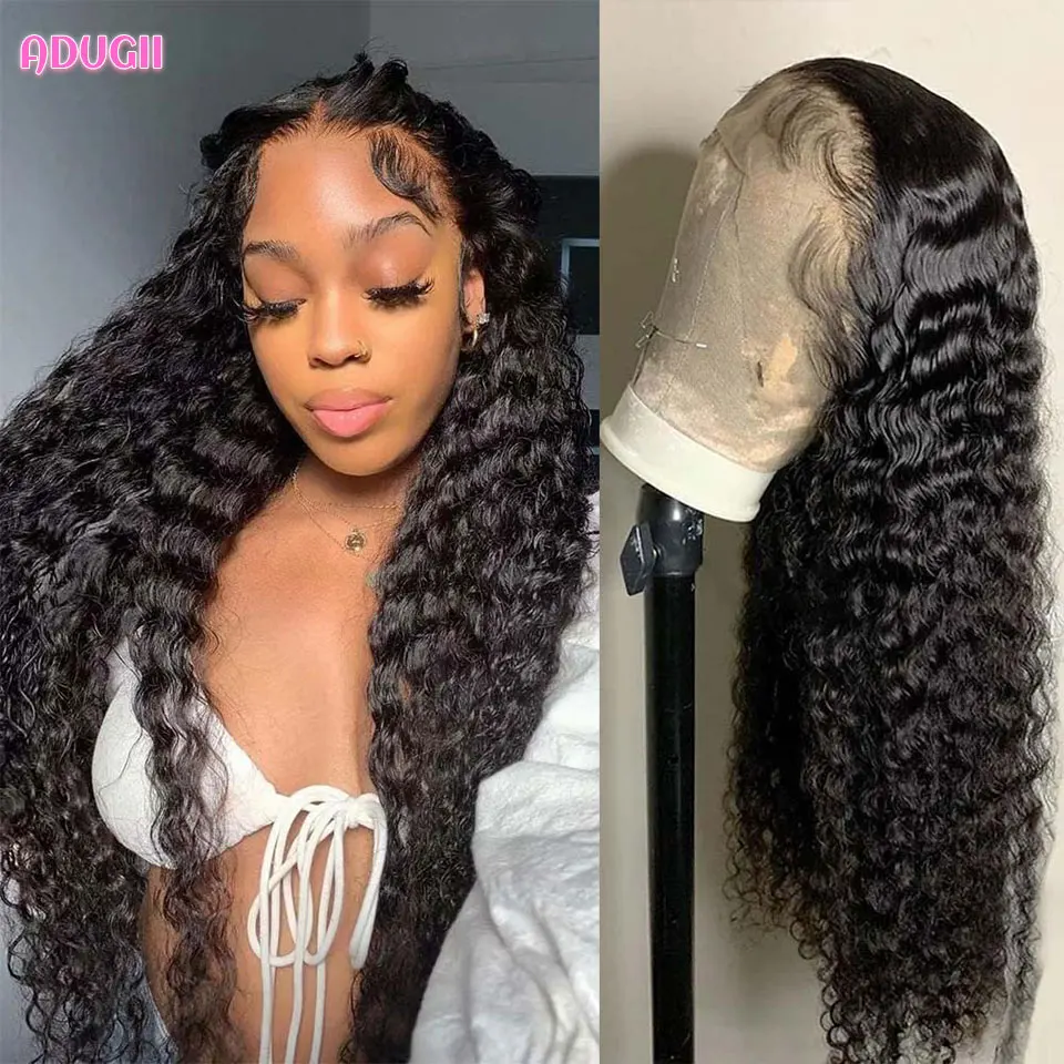 Peruca Frontal Onda Profunda para Mulheres, 13x4 HD Lace Front, Cabelo Humano, Água Kinky, Solto, Encaracolado Lace Encerramento, Cabelo de Bebê Brasileiro