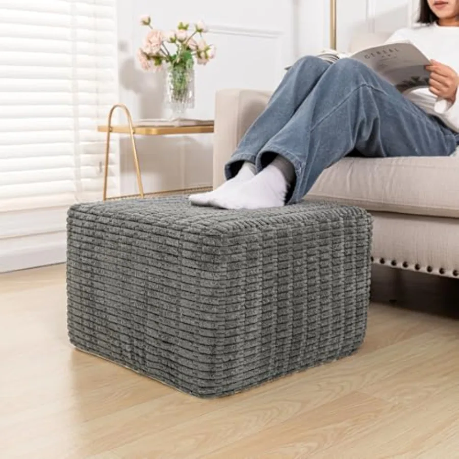 

Round Square Pouf Ottoman Foot Rest Lightweight Modern Footstool with Plush Foam Filling Perfect for Living Room Decor and Cozy
