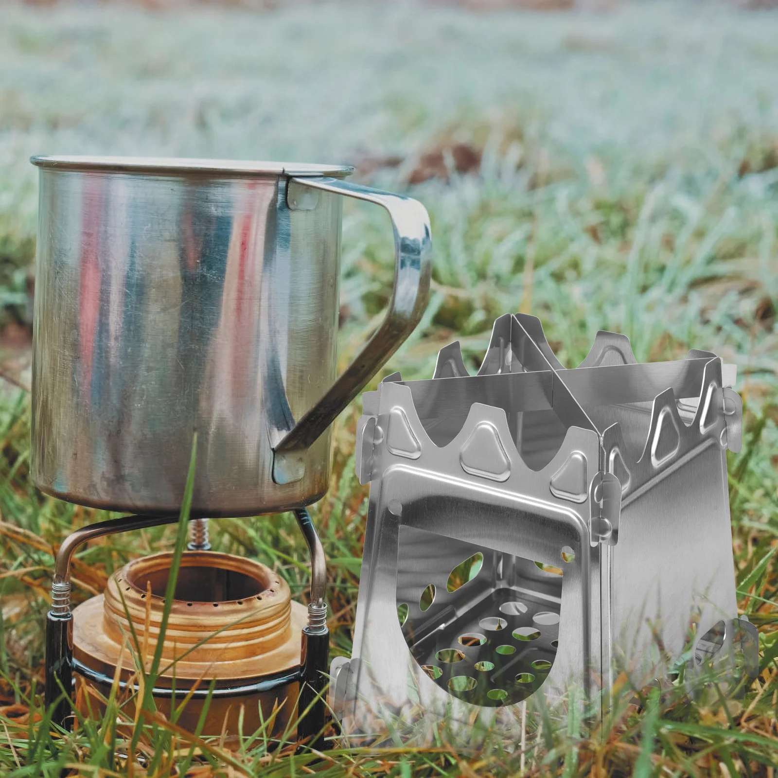 

Stainless Steel Wood Stove Compact Lightweight Folding Camping Hiking Backpacking Picnic Outdoor Durable Strong Cooking Oven