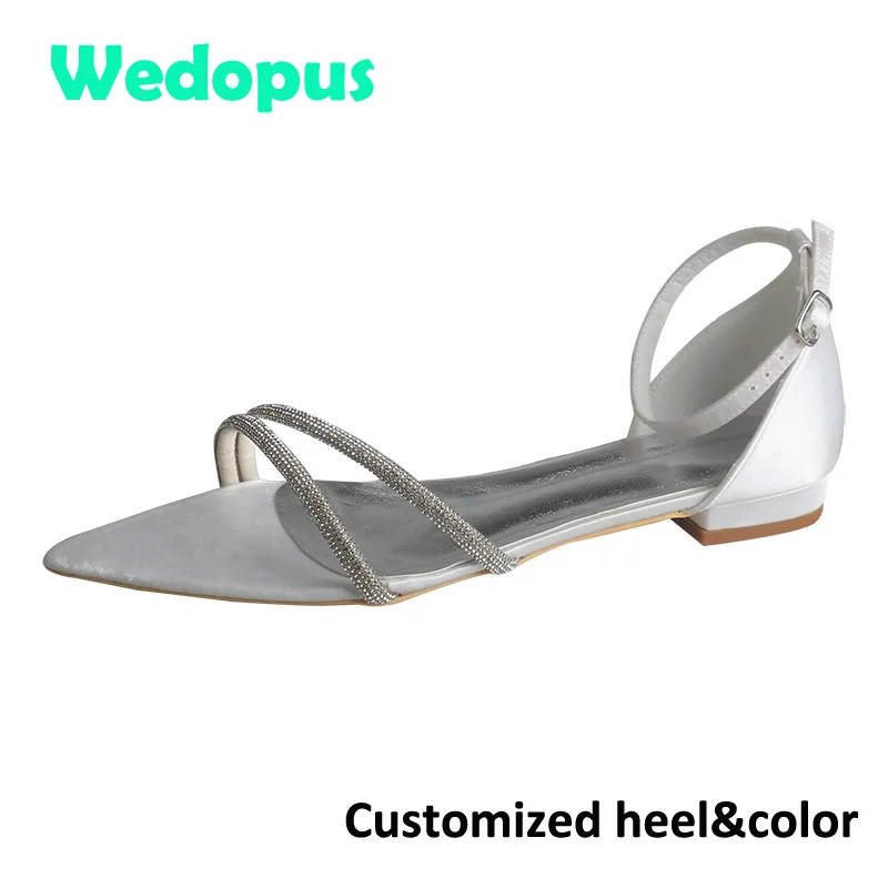 Wedopus Customized Women's Sandals 2024 Flat Sandals for Wedding Ivory Pointed Toe Bridal Flats Fashionable