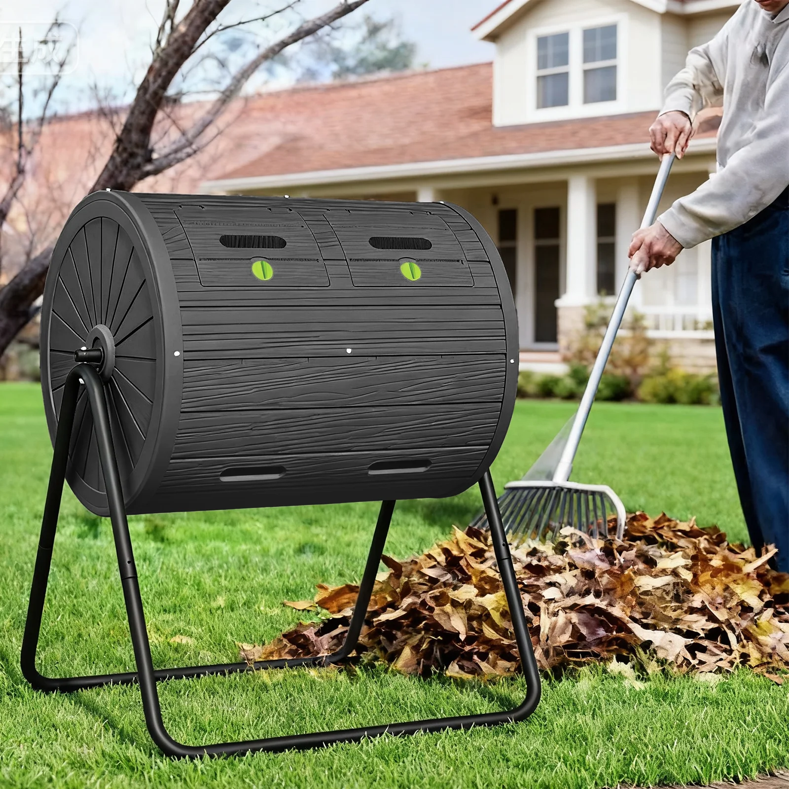 

Easy Assemble Resin Tumbling Composter, 43Gal Dual Chamber Rotating Compost Bin for Garden