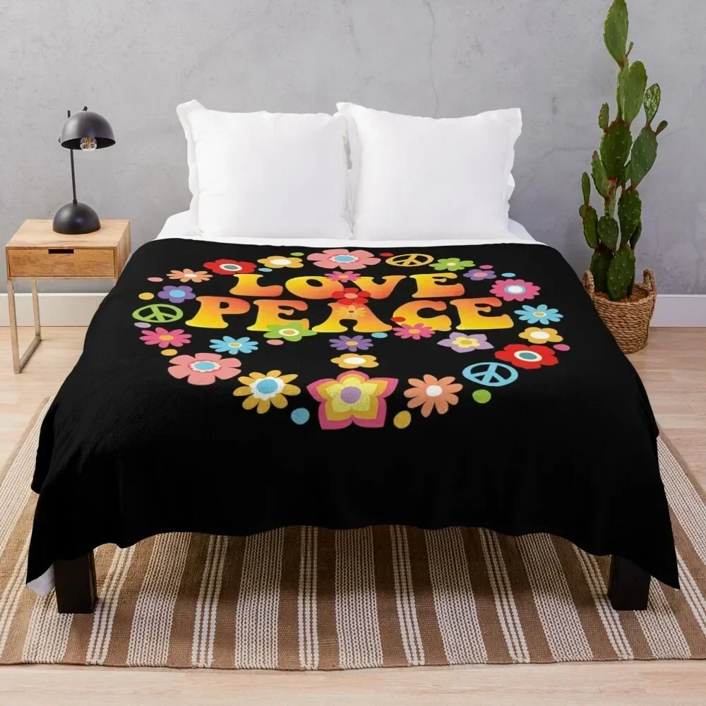

PEACE LOVE 60s 70s Tie Die Groovy Hippie Throw Blanket Summer Cool Breathable Blanket for Sleeping