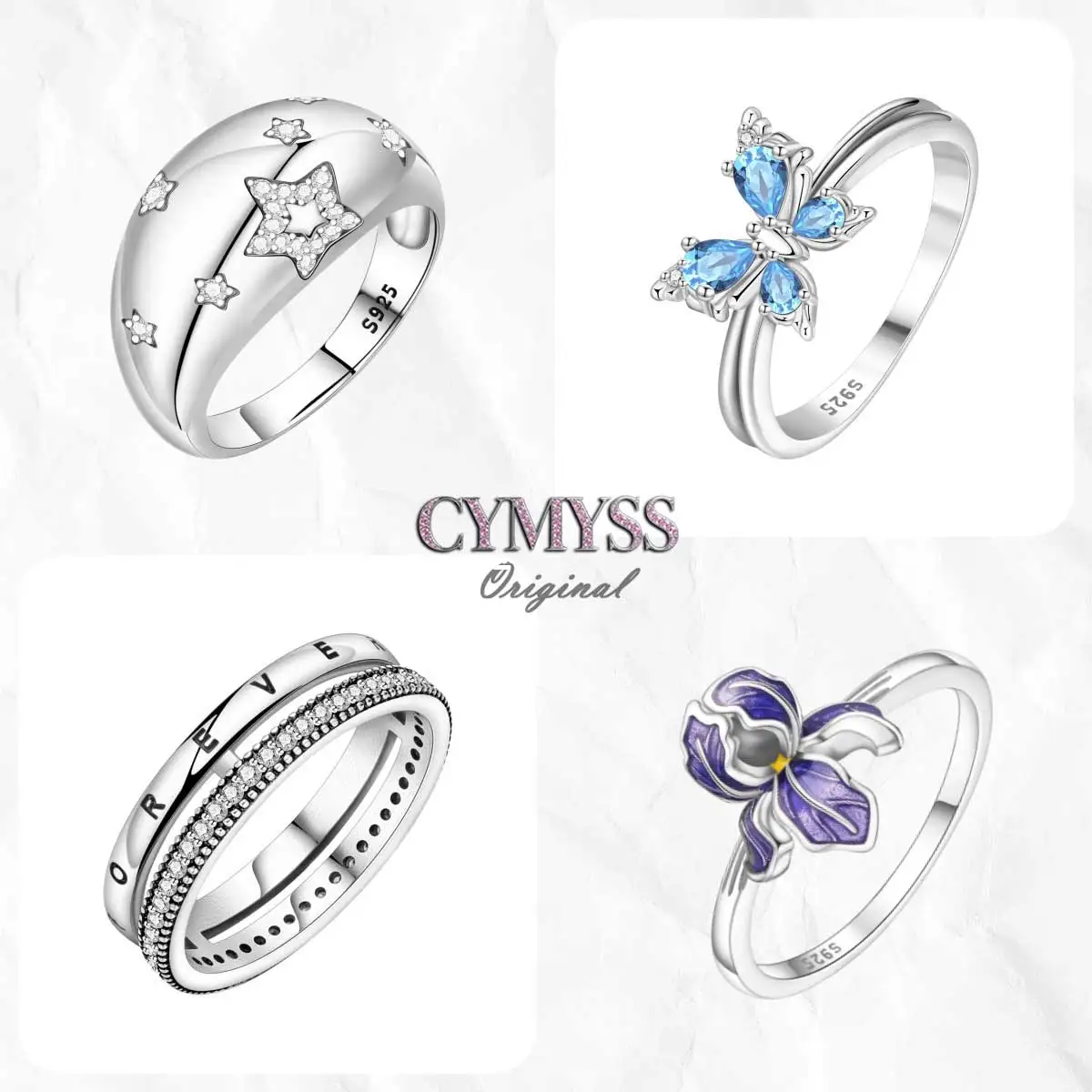 Hot Sale S925 Sterling Silver Flowers Butterfly Rings Women Size 6 7 8 9 Exquisite Closed Ring Ideal for Birthday Wedding Gifts