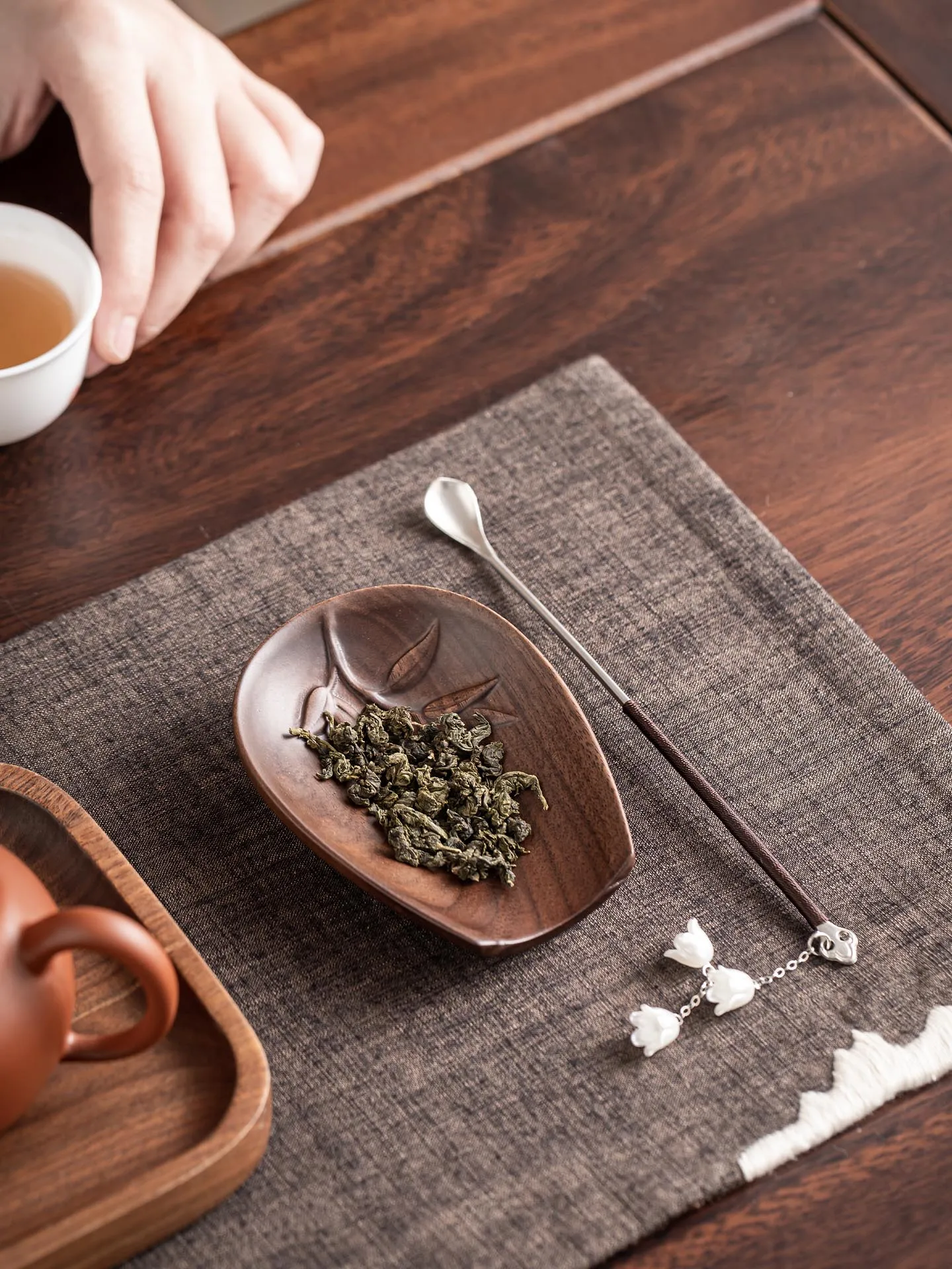 Premium Black Walnut Tea Spoon Tea Ceremony Accessories Small Mouth Tea Scoop Zen Style Handmade High Aesthetic Value
