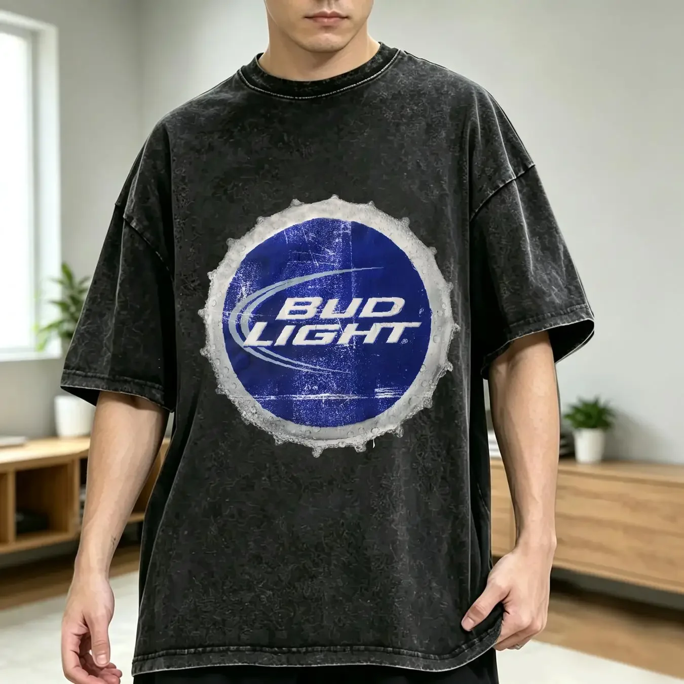 washed T Shirt vintage Bud Light tee Men's extra Large xl White graphic long or short sleeves vintage Washed streetwear Unisex