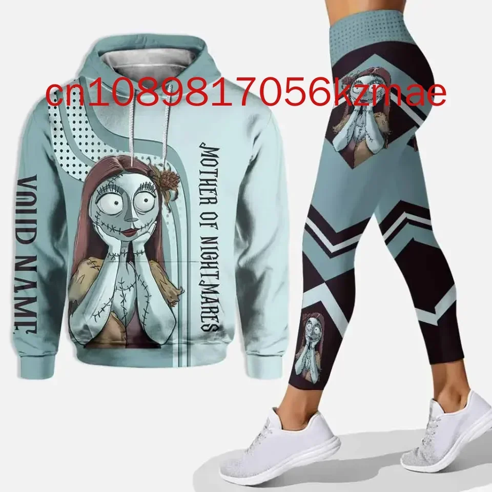 Disney Sally Hoodie und Leggings Damen Sportset Custom Nightmare Before Christmas Hoodie Yoga Hose Jogginghose Modesets