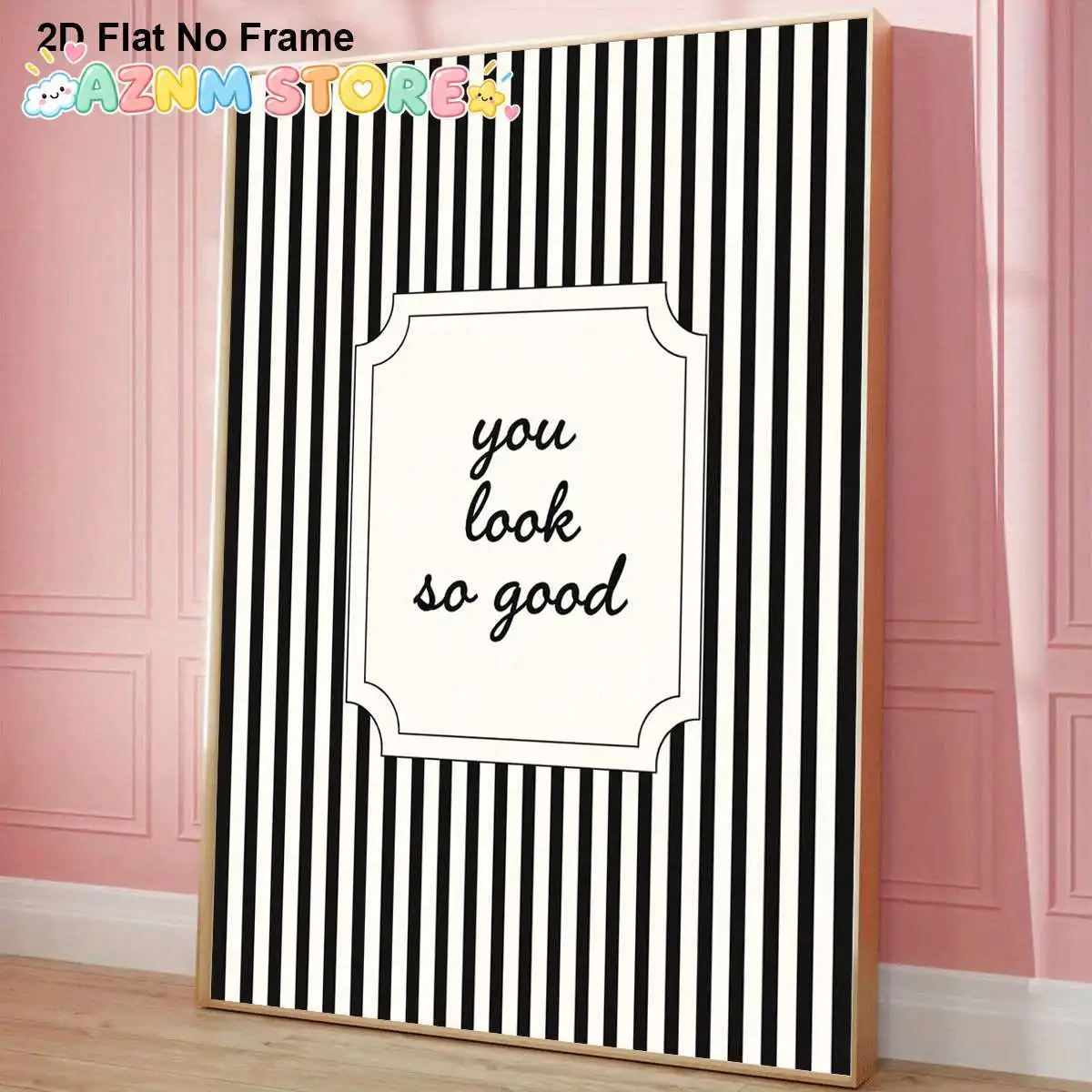 2D Flat, 1pc Frameless Canvas Poster, Minimalist Black and White Stripes with You Look So Good Quote, Wall Art Canvas Paintin