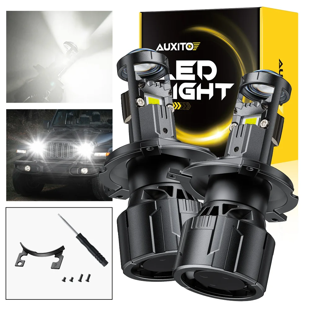 

AUXITO 2X 25000LM H4 LED Bulb Projector Headlamp White High and Low Beam 12V Turbo Light HD Lens Spotlight Left Right Hand Drive