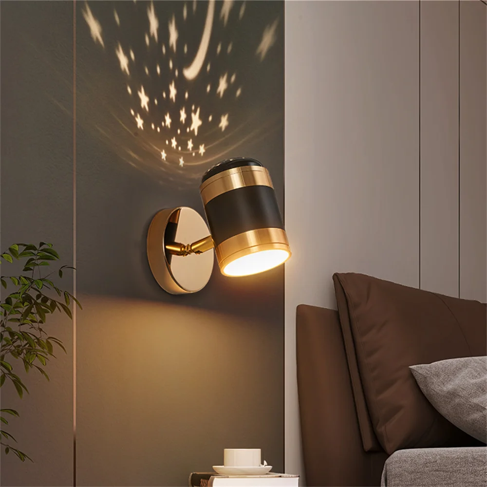 

Modern Rotary LED Wall Light Fixture Loft Black Gold Iron Star Projection Sconce Bedside Reading Lamp Home Decoration Luminaria