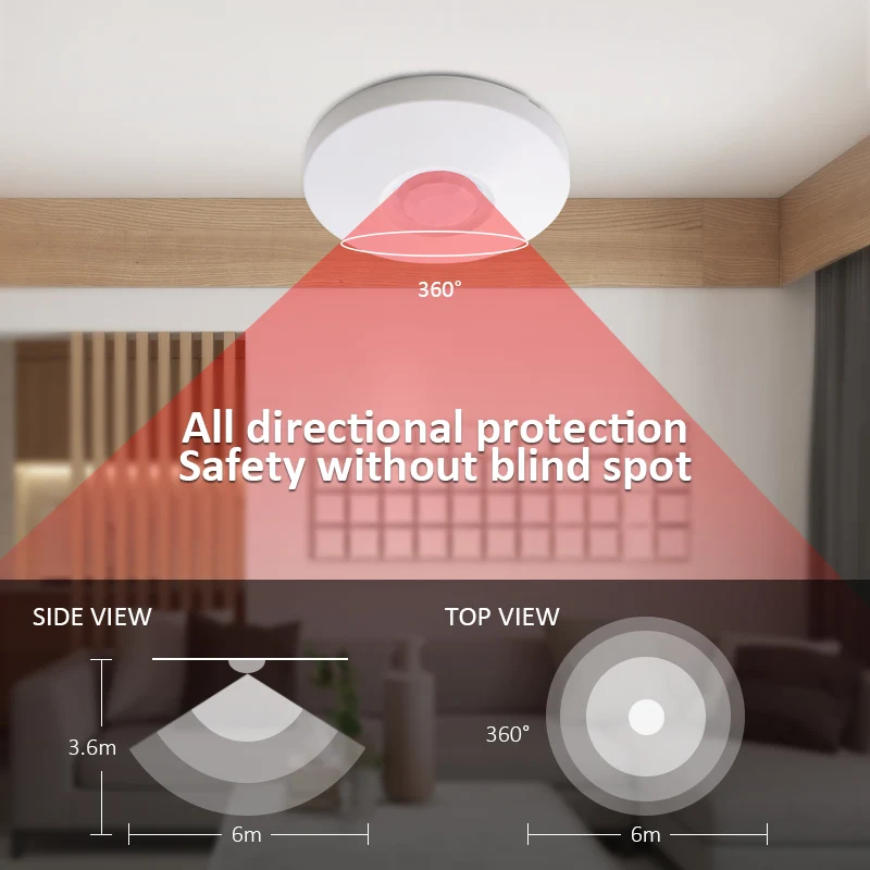 Indoor Dual Tech Microwave Alarm Detector 360 Degree Ceiling Wired Infrared Motion Sensor for Home Burglar  Security System