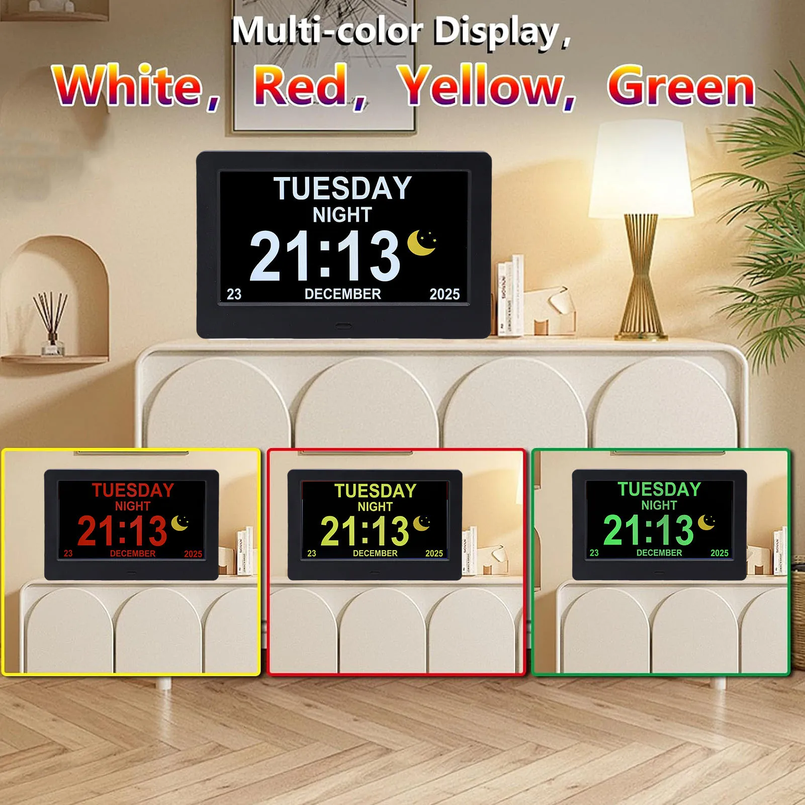7 Inch Digital Calendar Multifunctional Clock with Date Display Automatic Dimming and Daylight Saving Time Key Or Remote Control