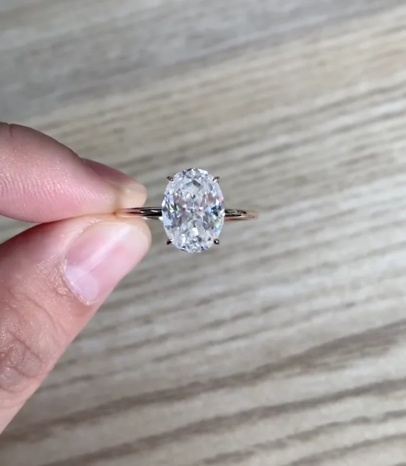 Modern Oval‑Cut 3.5CT Moissanite Solitaire Engagement Ring, 8×11mm Center Stone, Solid 18K Rose Gold Fine Jewelry, Wedding Anniversary Bridal Gift For Women