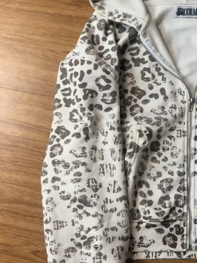 Autumn and winter fur collar retro y2k men's and women's personalized street fashion printed hooded zipper sweatshirt