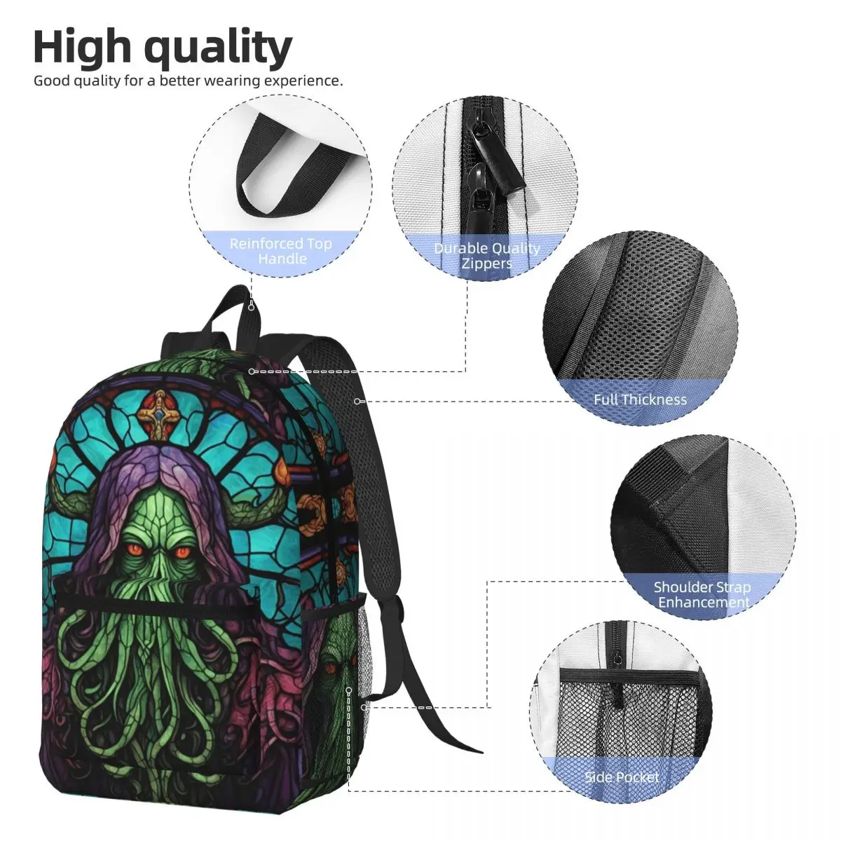 Cthulhu Stained Glass Tentacles Backpack Daypack Large Capacity Kids BookBag School Bag Shoulder Bags for Men Women