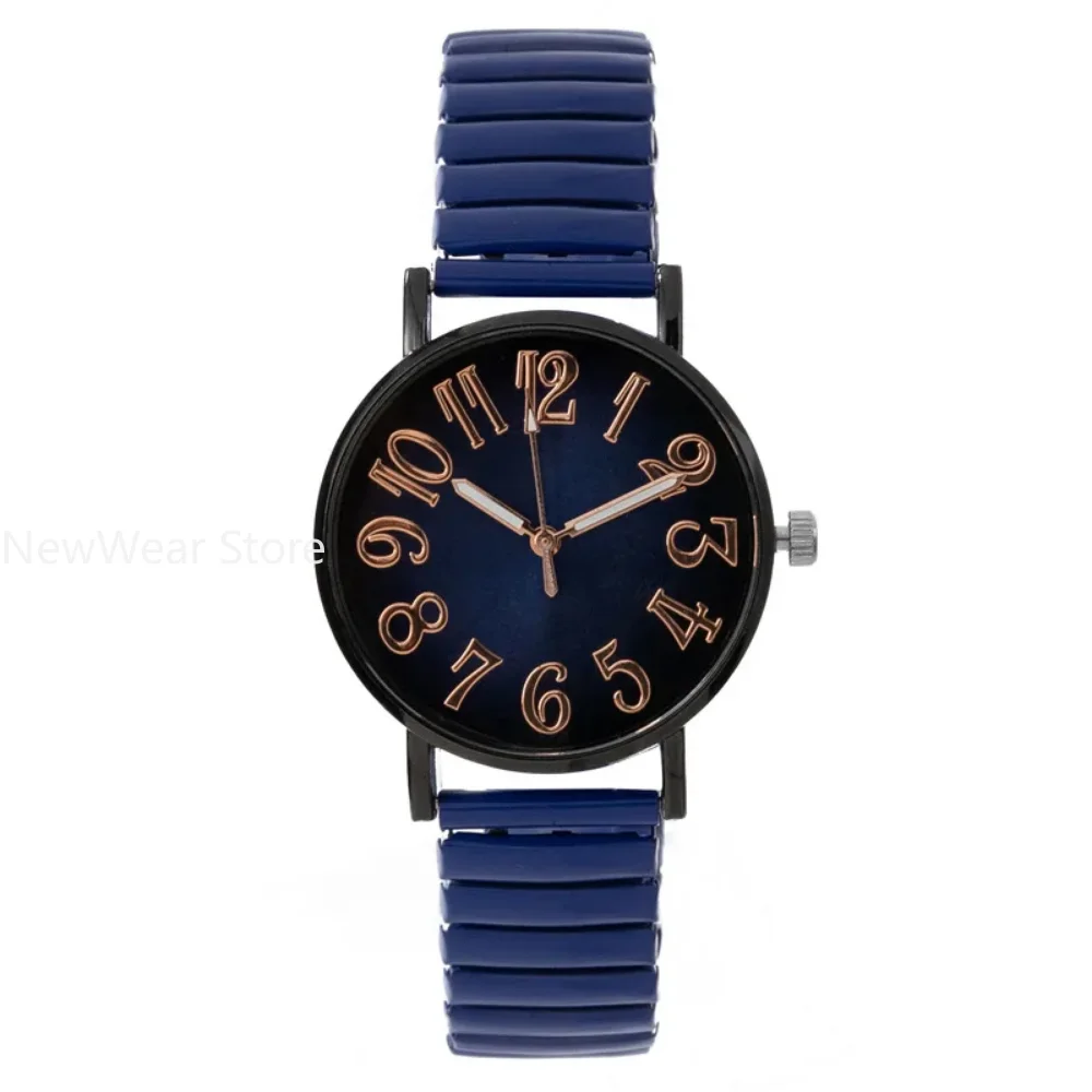 Luxury Simple Digital Blue Ladies Quartz Watch Fashion New Brand Stretch Stainless Steel No Buckle Women Clock Watches