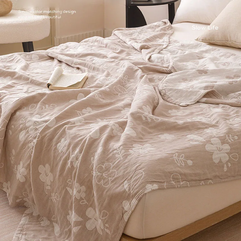 

Luxury 100% Cotton Floral Printed Towel Breathable Sofa Cover Blanket for Office Nap High Quality Multifunctional Bed Cover