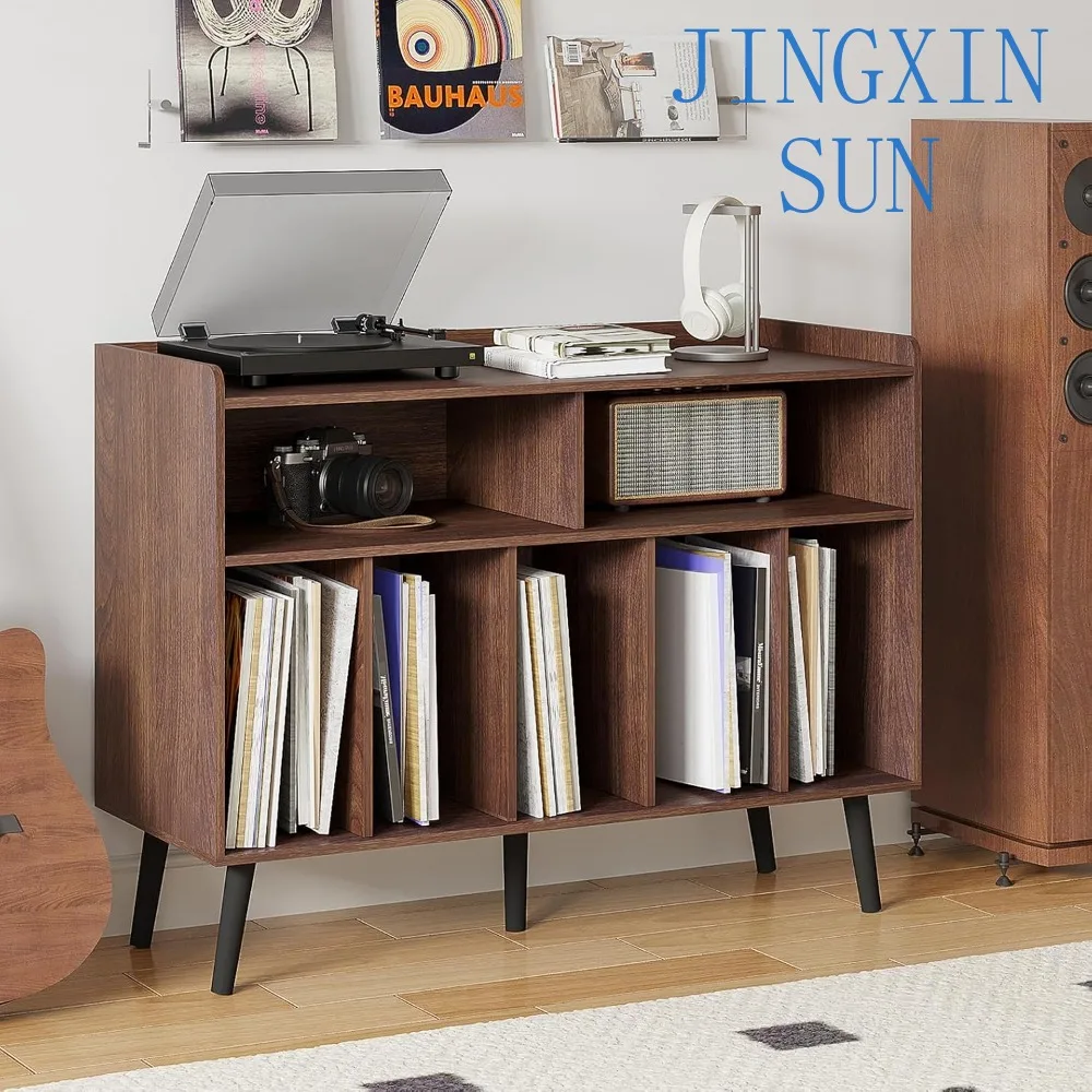 Vinyl Record Storage Cabinet with Turntable Stand for Up to 350 Albums, Cube Organizer