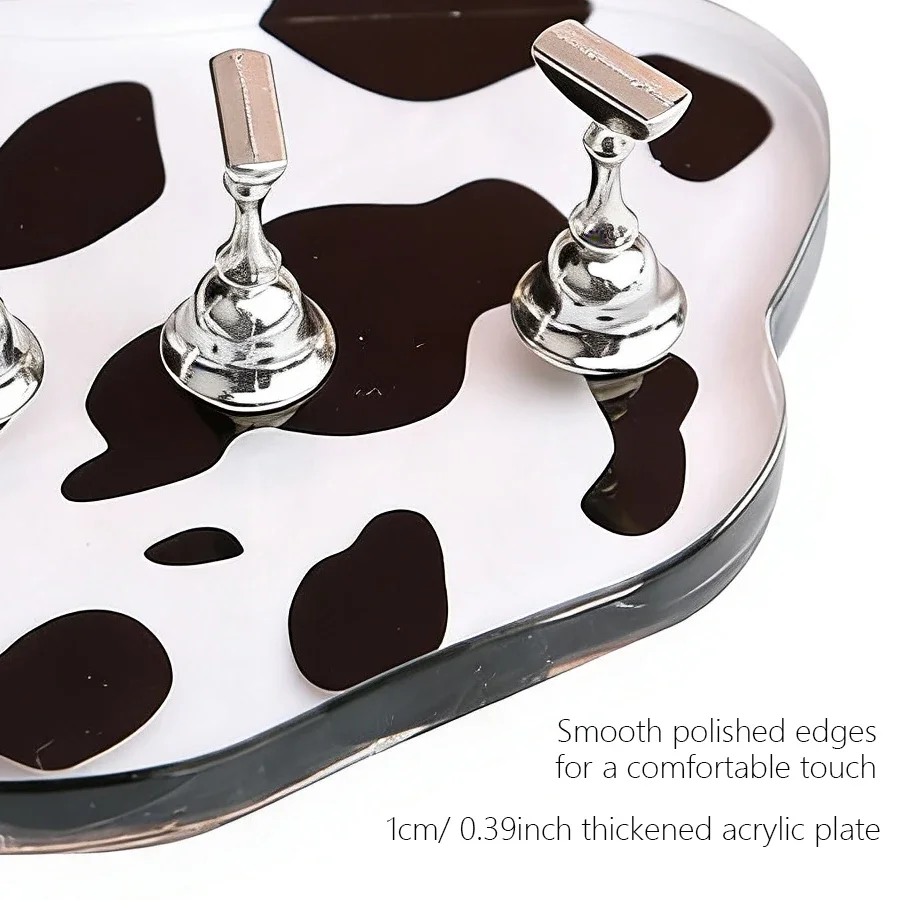 Soporte de exhibición para decoración de uñas con estampado de vaca, herramienta de estante de 5 puntas magnéticas para práctica de manicura, exhibición de salón, prensa en la fabricación de uñas