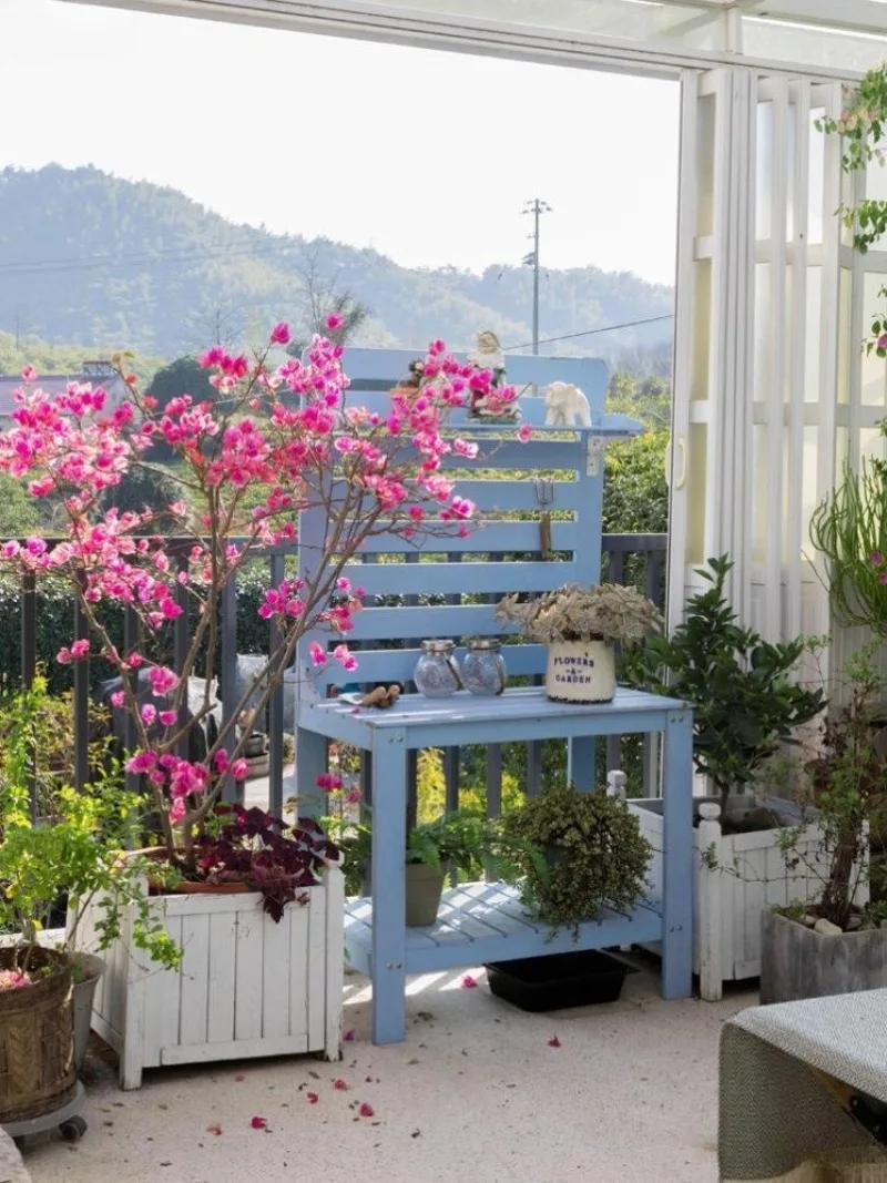Shelf Balcony Anticorrosive Wood Floral Arrangement Console Tools Outdoor Flower Stand Worktable Storage Rack Decoration Large