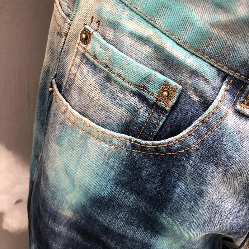 2023 Skinny Broken Hole Painted Biker Jean Fashion Street Slim Fit Denim Motorcycle Pants Mens Jeans Men Punk Straight Jean