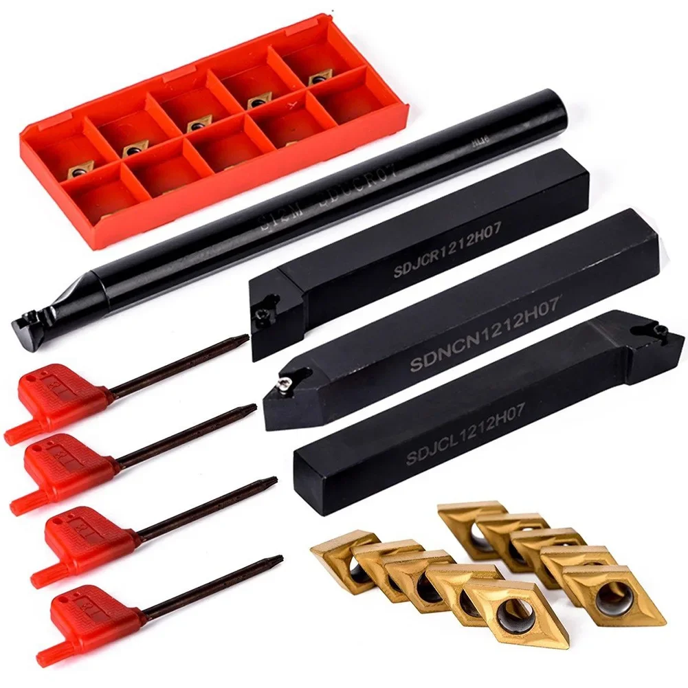 Enhanced Cutting Efficiency with 12mm Lathe Turning Tool Holder Boring Bar, DCMT +10pcs 0702 Carbide Insert Set