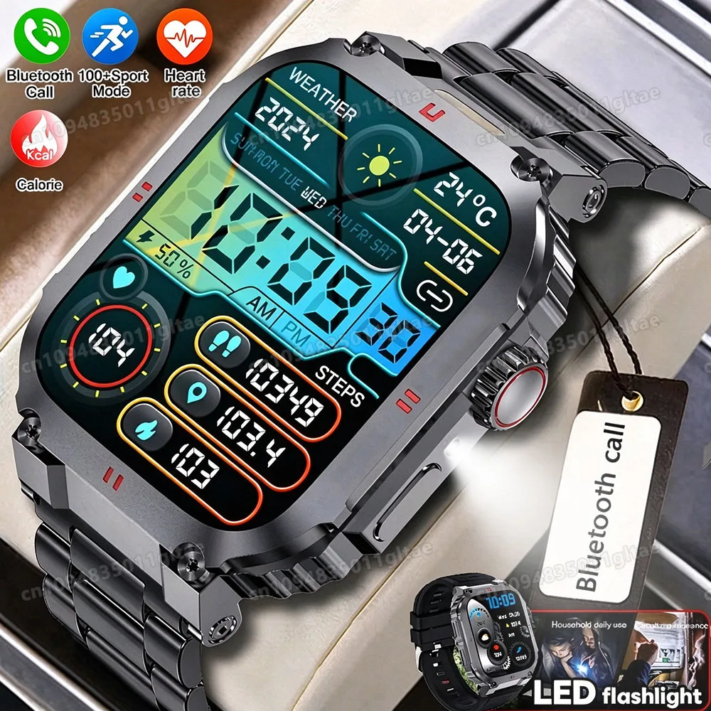 2026 New Military-grade Smart Watch Men GPS Flashlight 3ATM Waterproof Watch Bluetooth Call 100+Sport Outdoor Smartwatch Pk H10