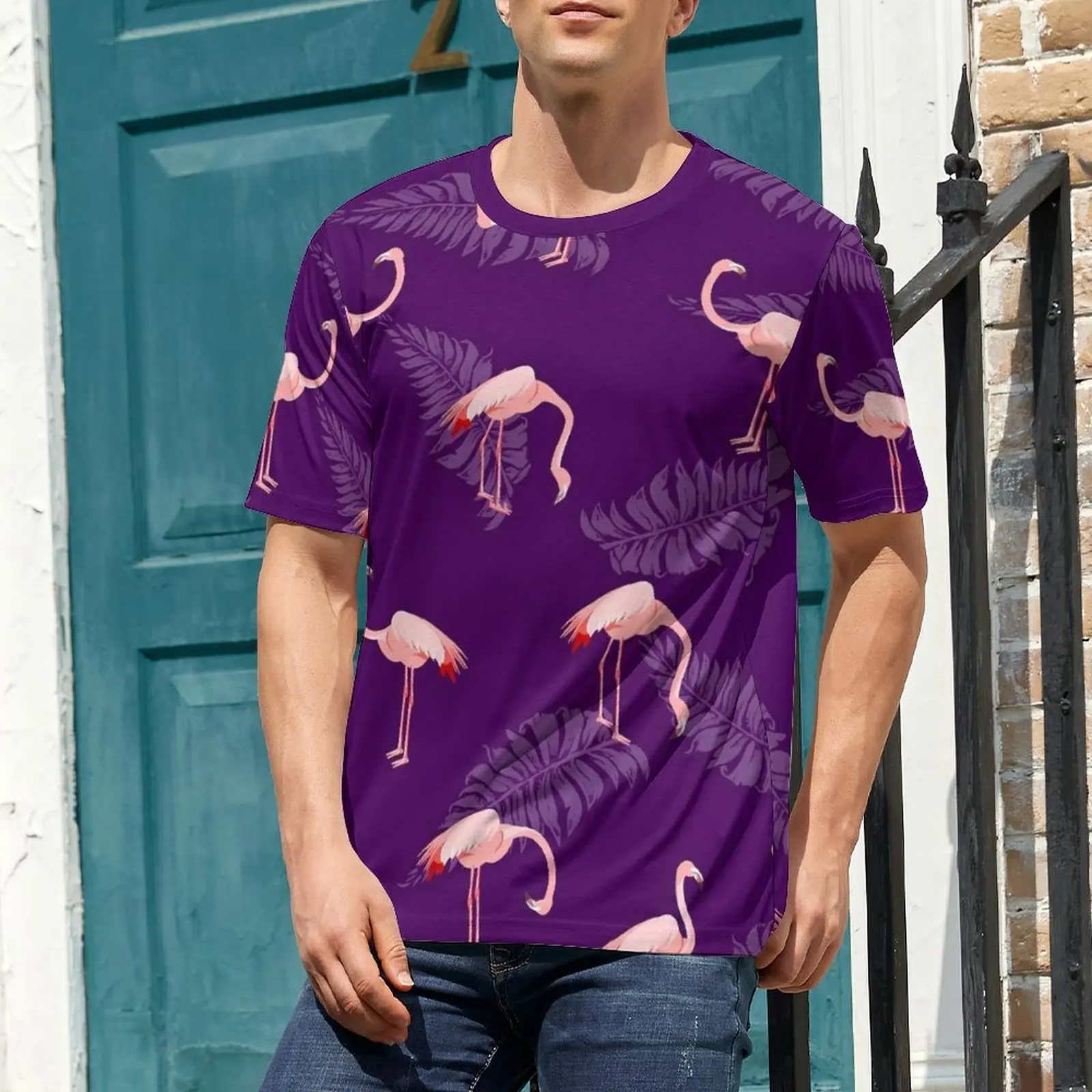 Oversized T Shirt Premium Bird And Leaf T-Shirts Pink Flamingo Casual O Neck Tshirt Mens Harajuku Pattern Top Tees