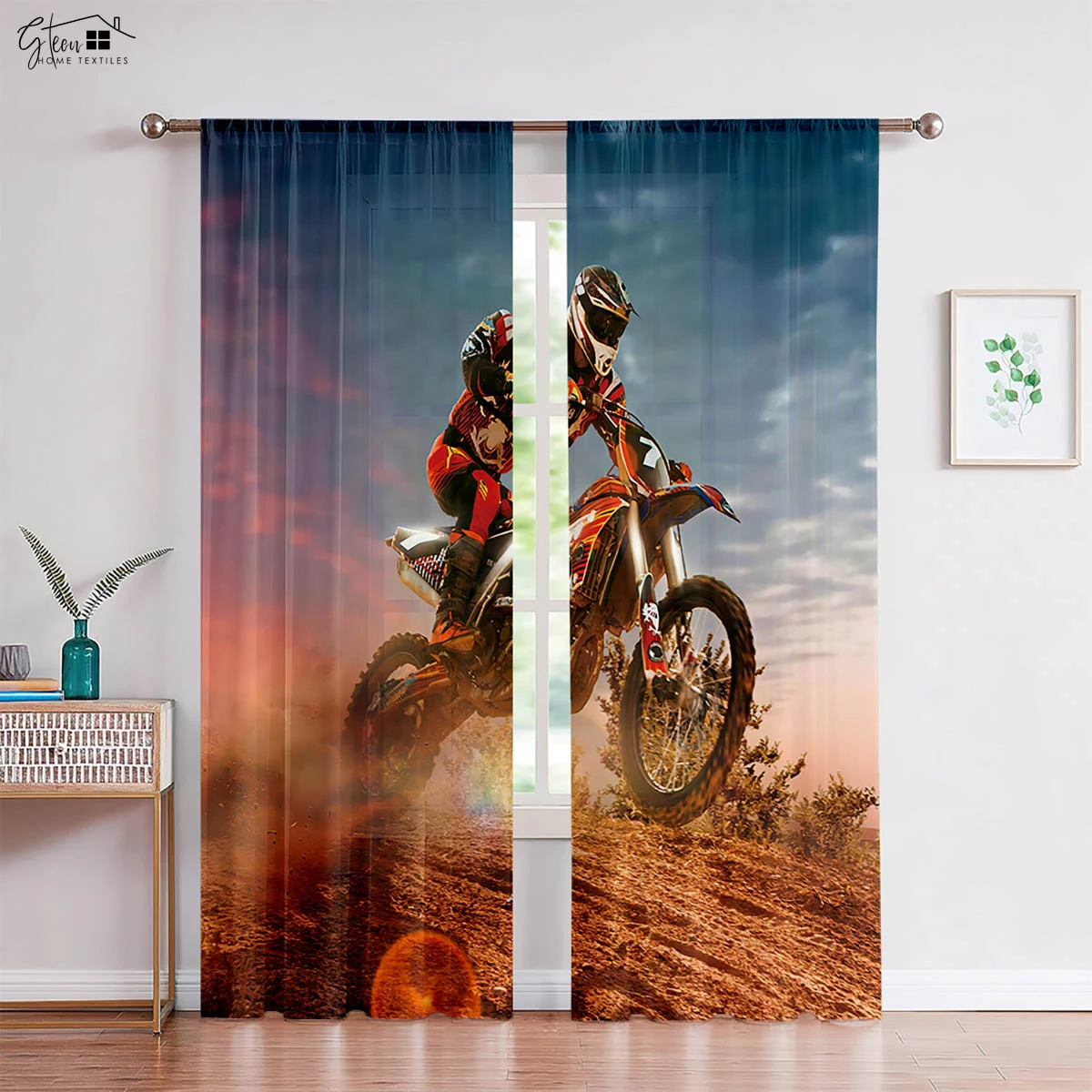 

Retro Cool Motorcycle Curtains American Trend Industrial Style Off-Road Rock Motorcycle Sand Living Room Car Decoration Curtains