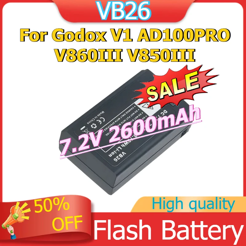 بطارية بديلة VB26 لبطارية فلاش Godox V1 AD100PRO V860III V850III 18.72Wh 7.2 فولت 2600 مللي أمبير في الساعة #1