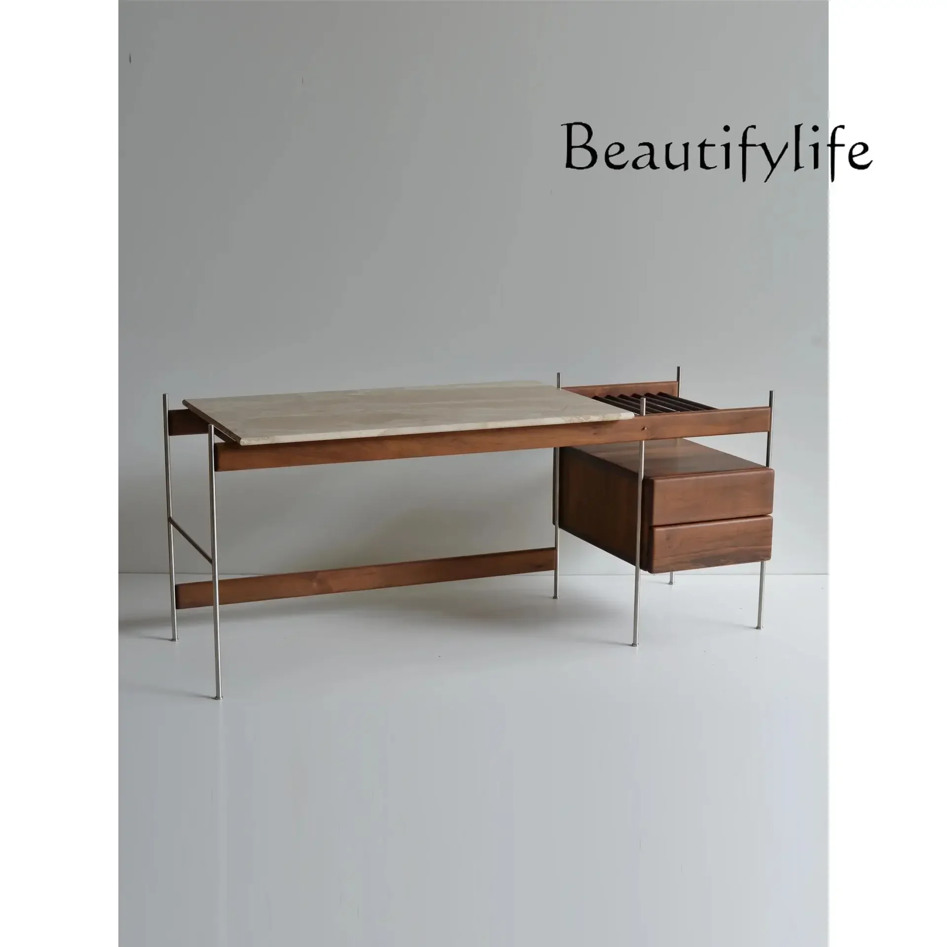 BJ F French Natural Travertine Desk Modern Light Luxury Study Very Simple Creative Designer Marble Desk Home