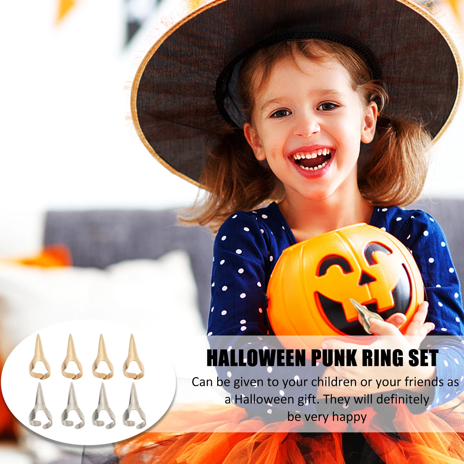 

8Pcs Halloween Rings Finger Ring Set Stylish Alloy Festival Party Props Rust-Proof Lightweight Easy to Carry Gift Idea