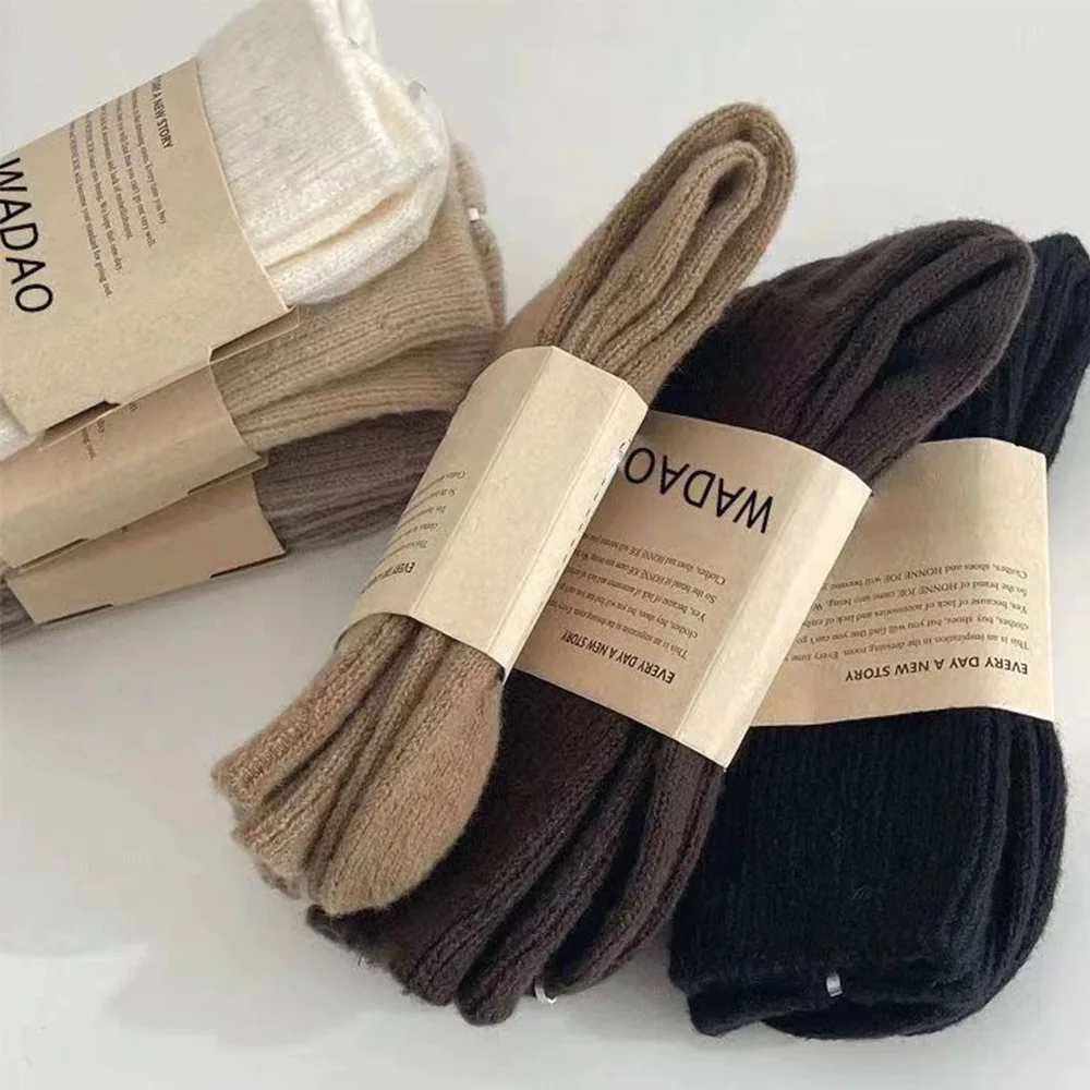 1/2pairs Winter Cashmere Socks Women Wool Thicken Warm Women Socks Sox Japanese Fashion Harajuku Solid Color Thermal Long Socks