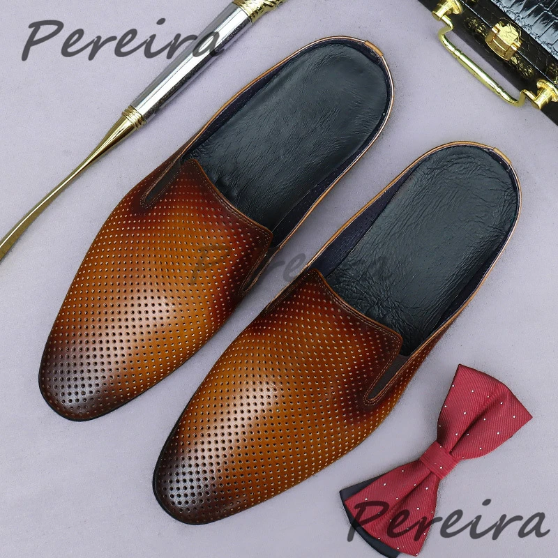 

Мужские полые тапочки из натуральной кожи в стиле ретро, модная повседневная деловая обувь с острым носком, новые летние удобные дышащие туфли на плоской подошве