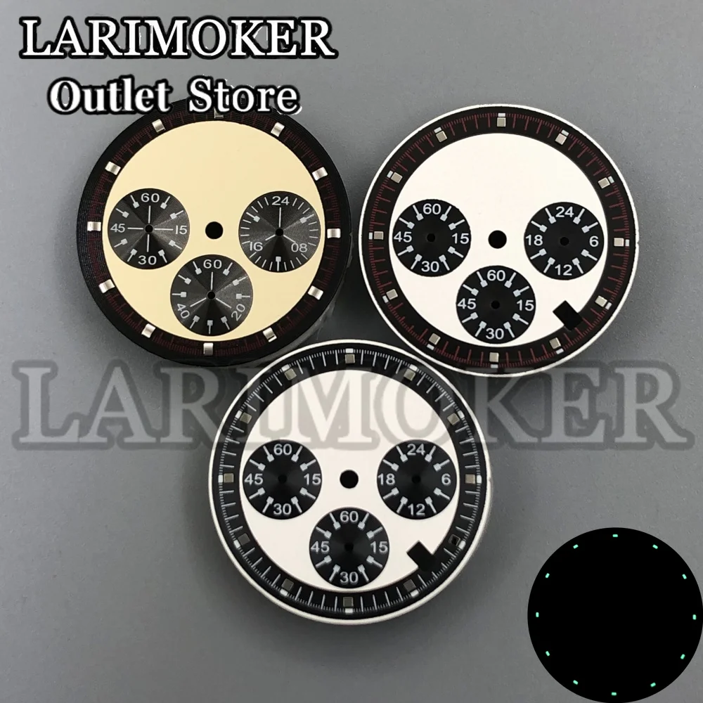

LARIMOKER 31.5mm Black white Watch Dial fit VK63 movement Watch Accessories Green Luminous Index Date at 4.5 O'clock Base