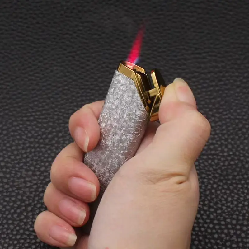 Windproof 3D Broken Ice Flower Inflatable Lighter Metal Gradient Mini Portable Lighter Cigarette Accessories Gift