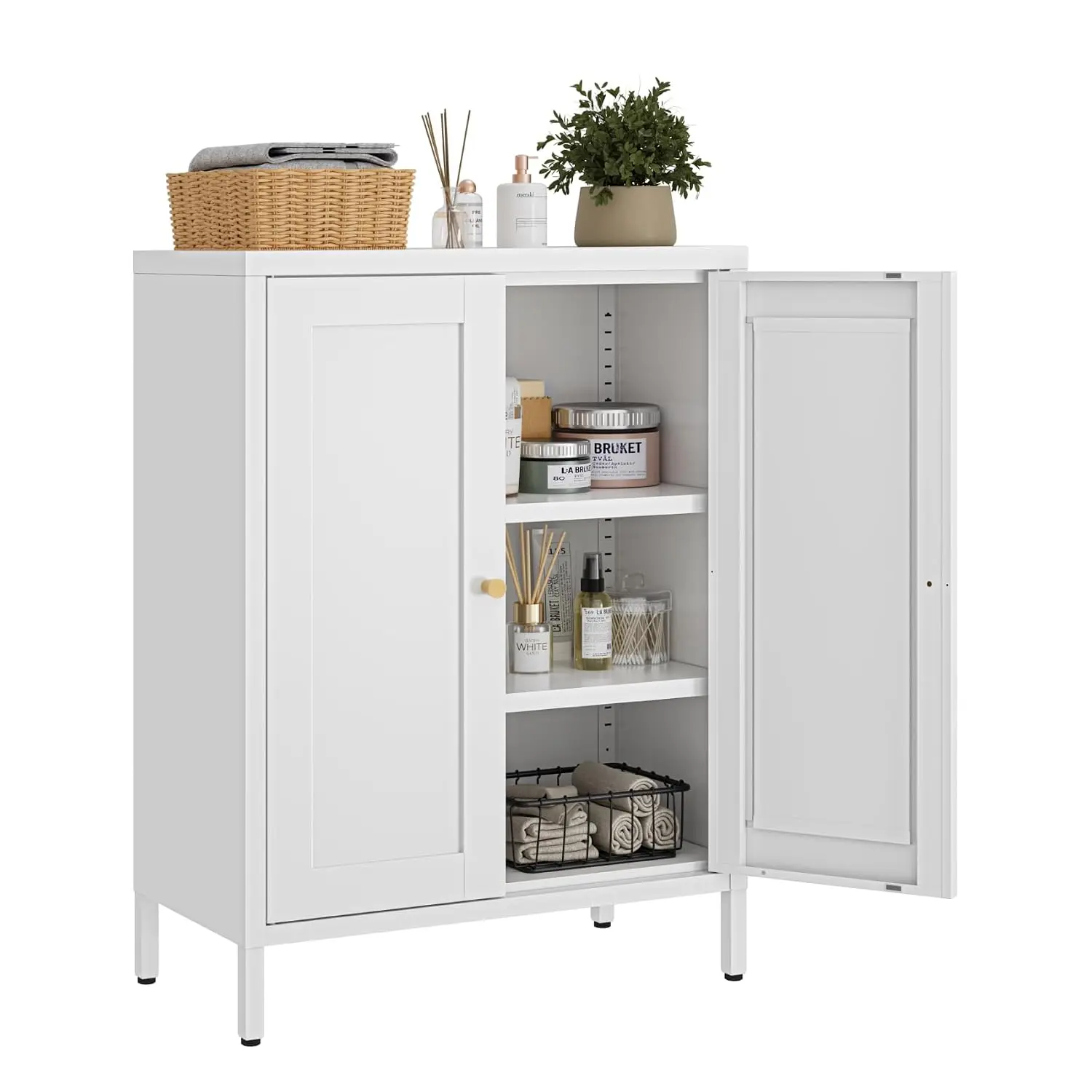 Small Metal Storage Cabinet,23.6 Inch Wide 11.8 Inch Deep,Bathroom Cabinet with Adjustable Shelves,3-Tier 31.5