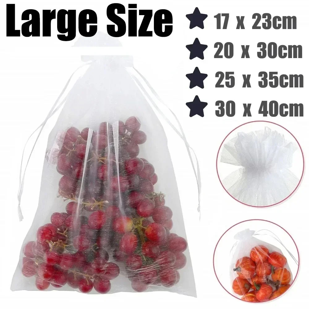 100PCS Large Fruit Grape Protection Bags Pest Control Anti-Bird Garden Netting Mesh Bag Grape Vegetable Agriculture Grow Bags