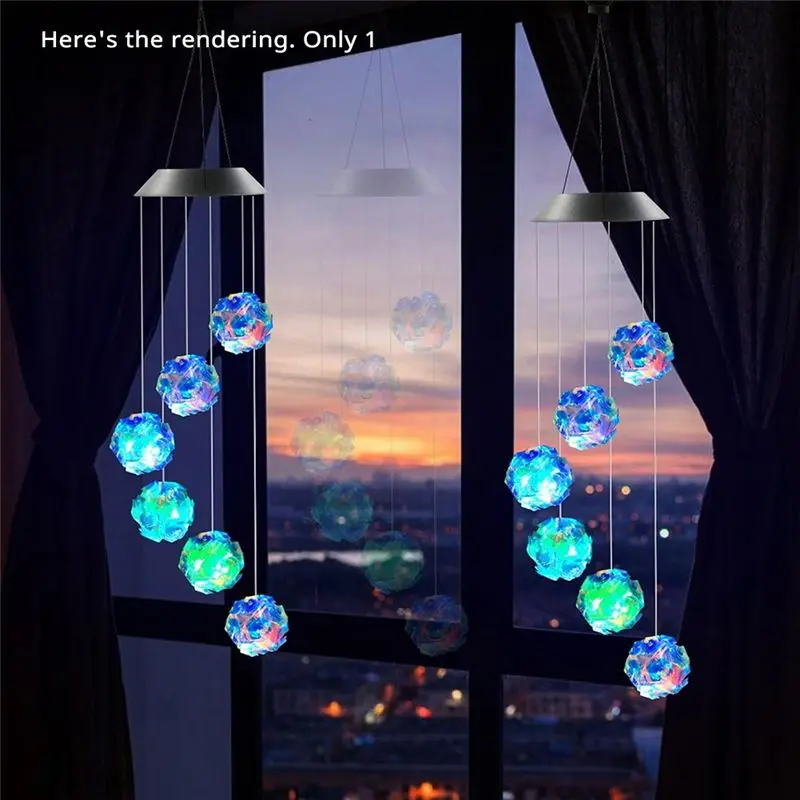 A7THK-Waterproof Wind Chimes Solar String Lights Outdoor Blue Colored Ball Light Effect For Garden Party Balcony