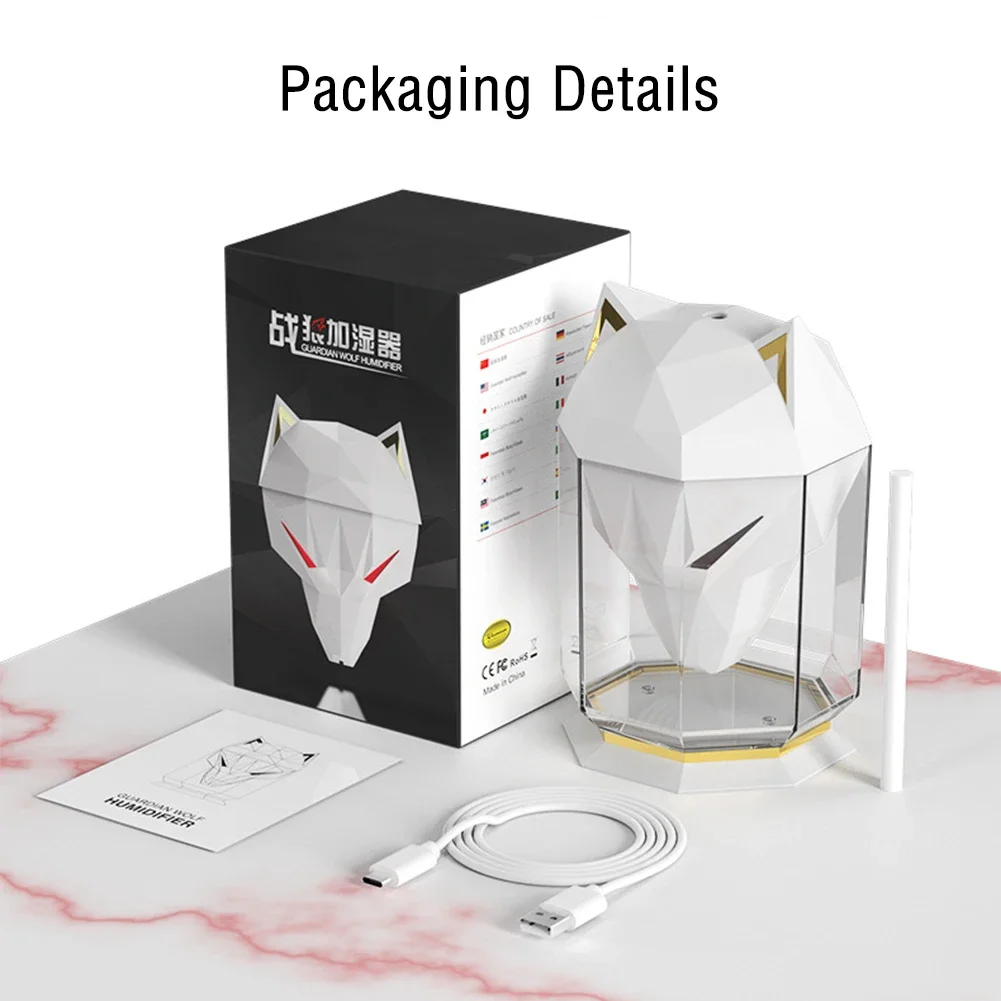 Nuevo Humidificador con cabeza de lobo, difusores de humidificadores de aromaterapia USB de 650ml con luz nocturna de ojo de lobo de Color, Humidificador de aire